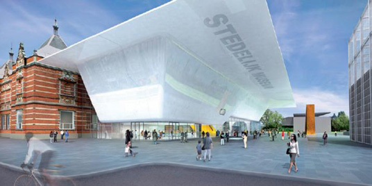 Beeld zoals het vernieuwde Stedelijk Museum in Amsterdam er uit moet komen te zien.